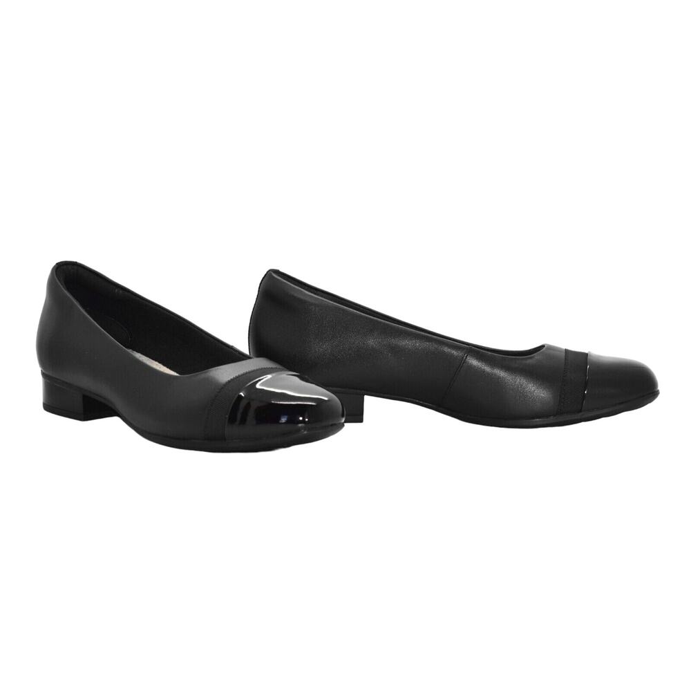 B0 NEW CLARKS Juliet Monte Black Leather Patent Cap Toe Pump Shoes Size 10M